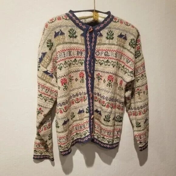 Vintage Bushwacker USA Womens Jacquard Knit Toggle Cardigan Sweater Size 12 - Picture 1 of 6